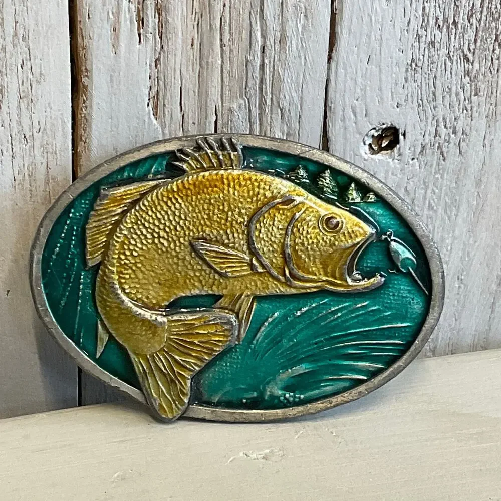 1977 Bass Bergamot Brass Works‎ Belt Buckle USA Angler X144 Retro